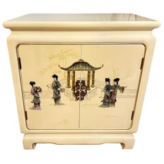 Vintage Small Asian Side Board with Jade Figurines