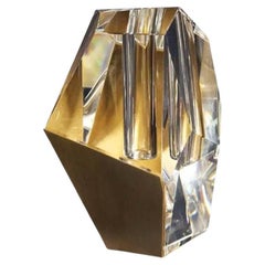 Small Asymmetrical Crystal Vase with Brass Accents by Dainte