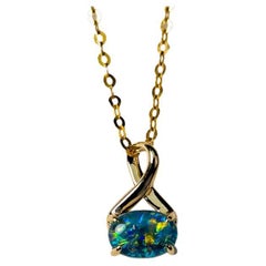 Small Australian Triplet Opal Necklace in 14K Yellow Gold
