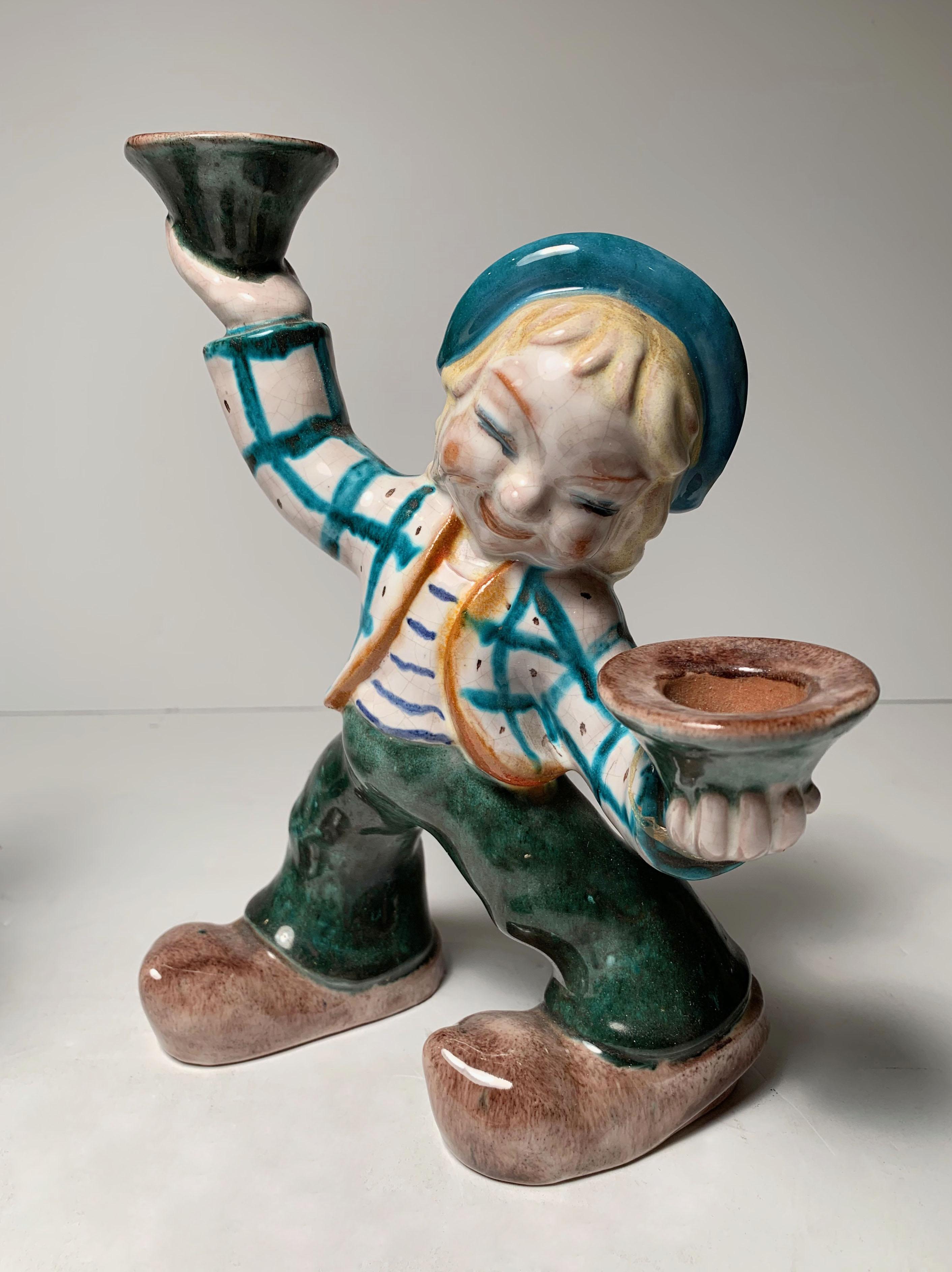 Small Austrian Ceramic Figure Collection / Candleholder by Leopold Anzengruber In Distressed Condition For Sale In Chicago, IL