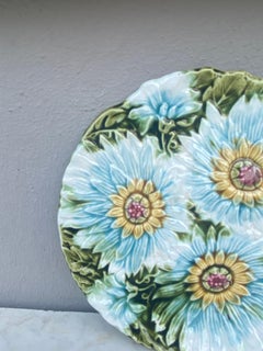 Small Austrian Majolica Blue Flowers Plate, circa 1890