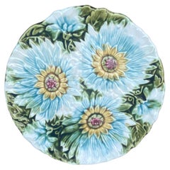 Small Austrian Majolica Blue Flowers Plate, circa 1890