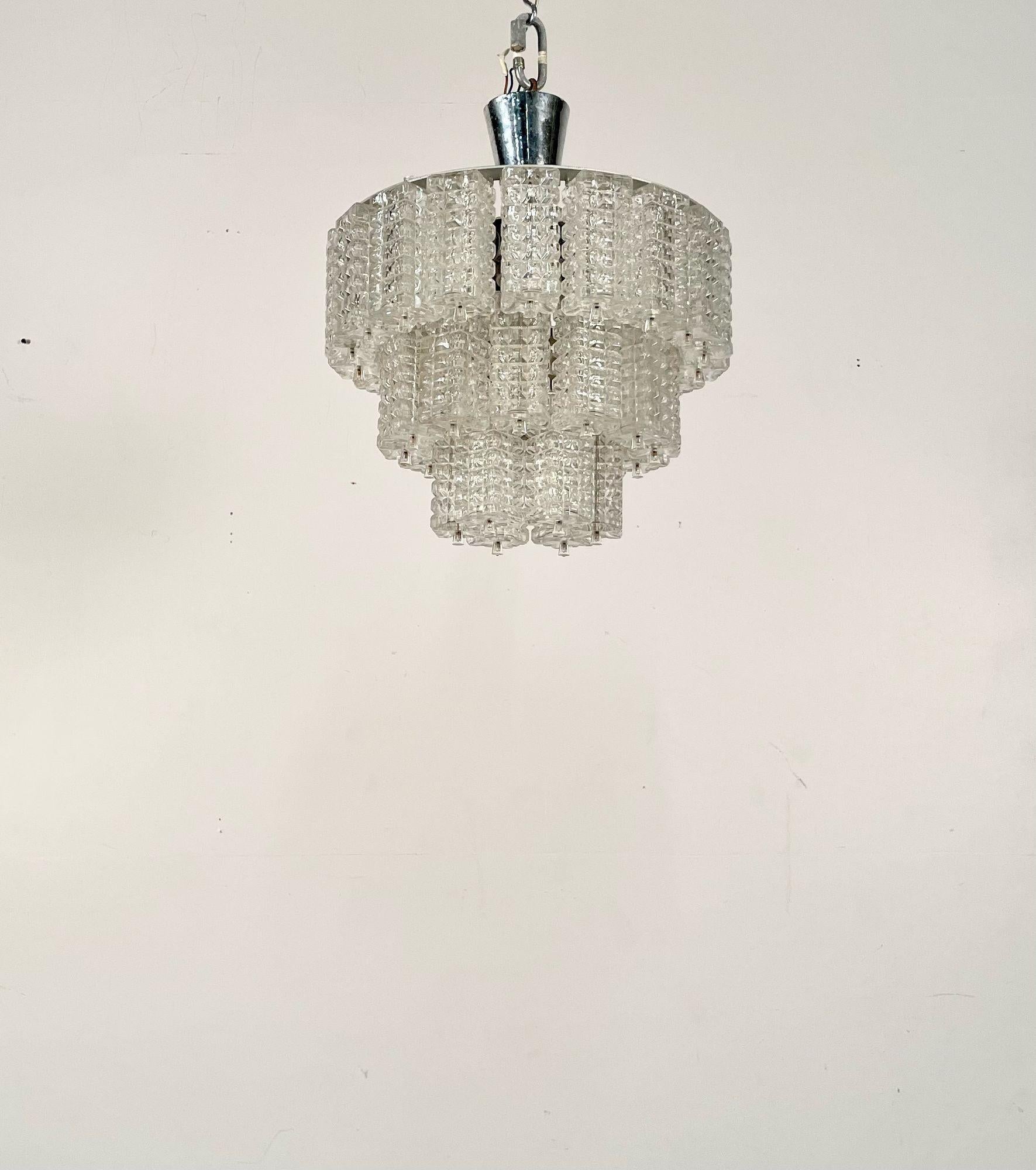 Small Austrian Mid-Century Modern Chandelier / Pendant by Kalmar, Three-Tier For Sale 6