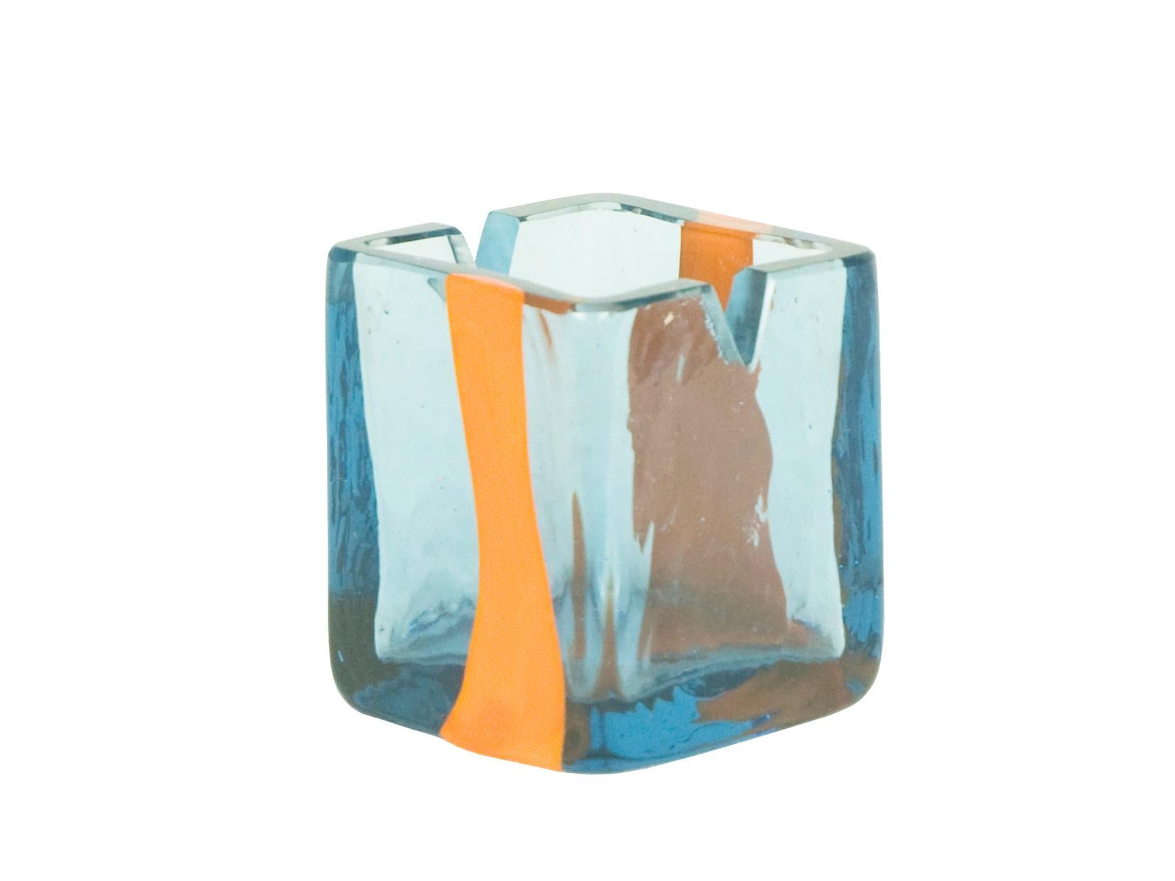 Space Age Small Azure & Orange Murano Glass 1960s Ashtray by Pierre Cardin for Venini For Sale