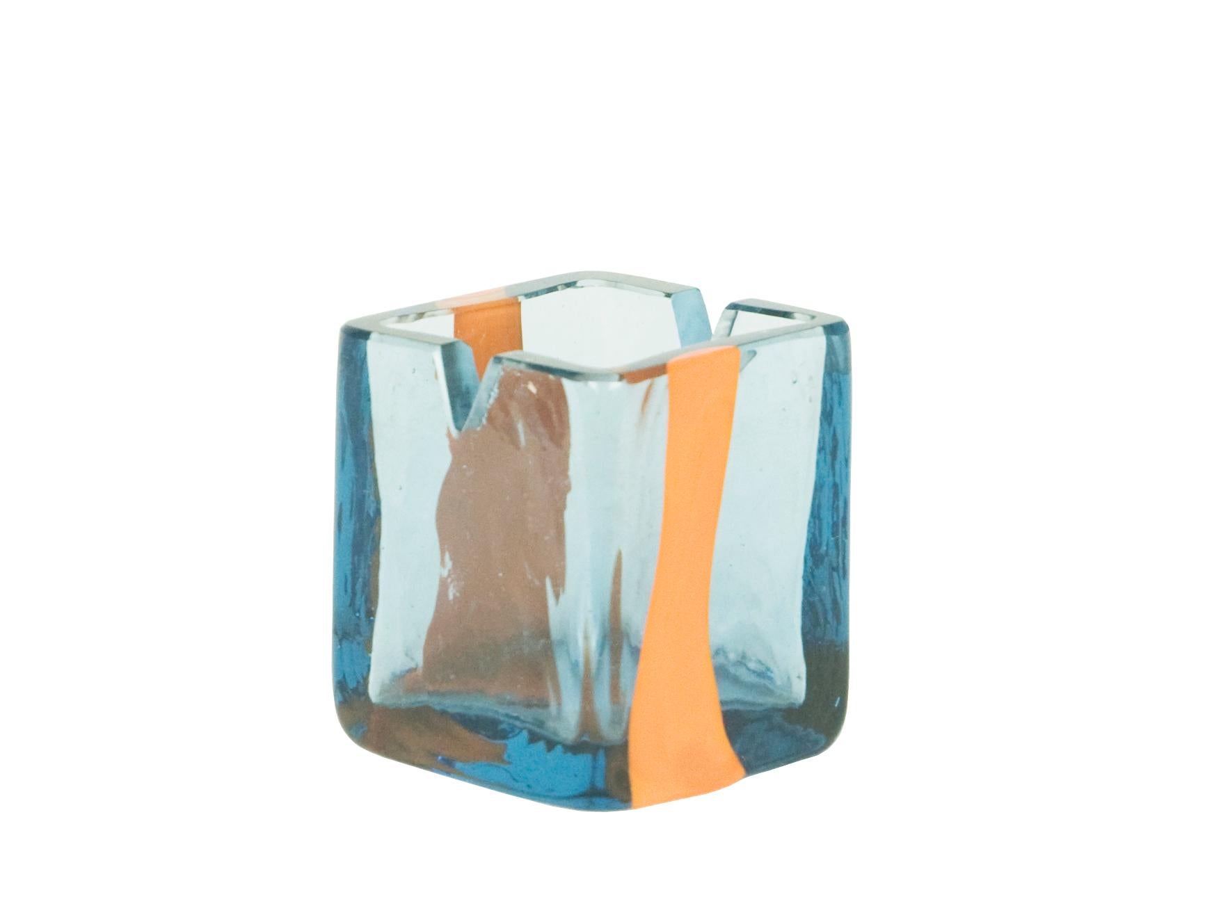 italien Petit cendrier en verre de Murano azur et orange des années 1960 par Pierre Cardin pour Venini en vente