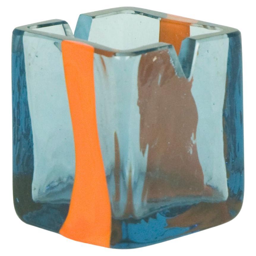Petit cendrier en verre de Murano azur et orange des années 1960 par Pierre Cardin pour Venini