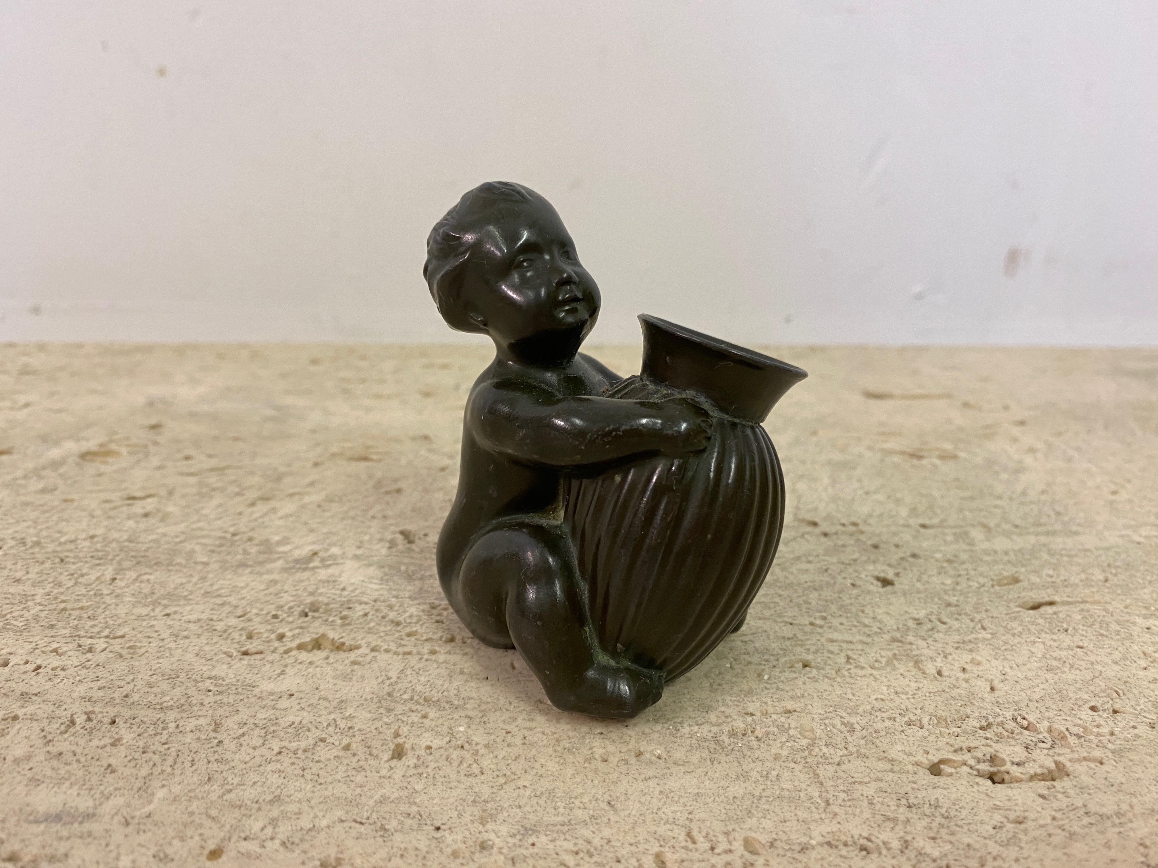 Danish Small Baby Figurine Pen Holder by Just Andersen For Sale