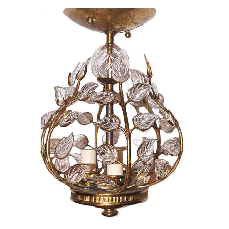 Set of 6 French Gilt Lantern with Glass Leaves For Sale