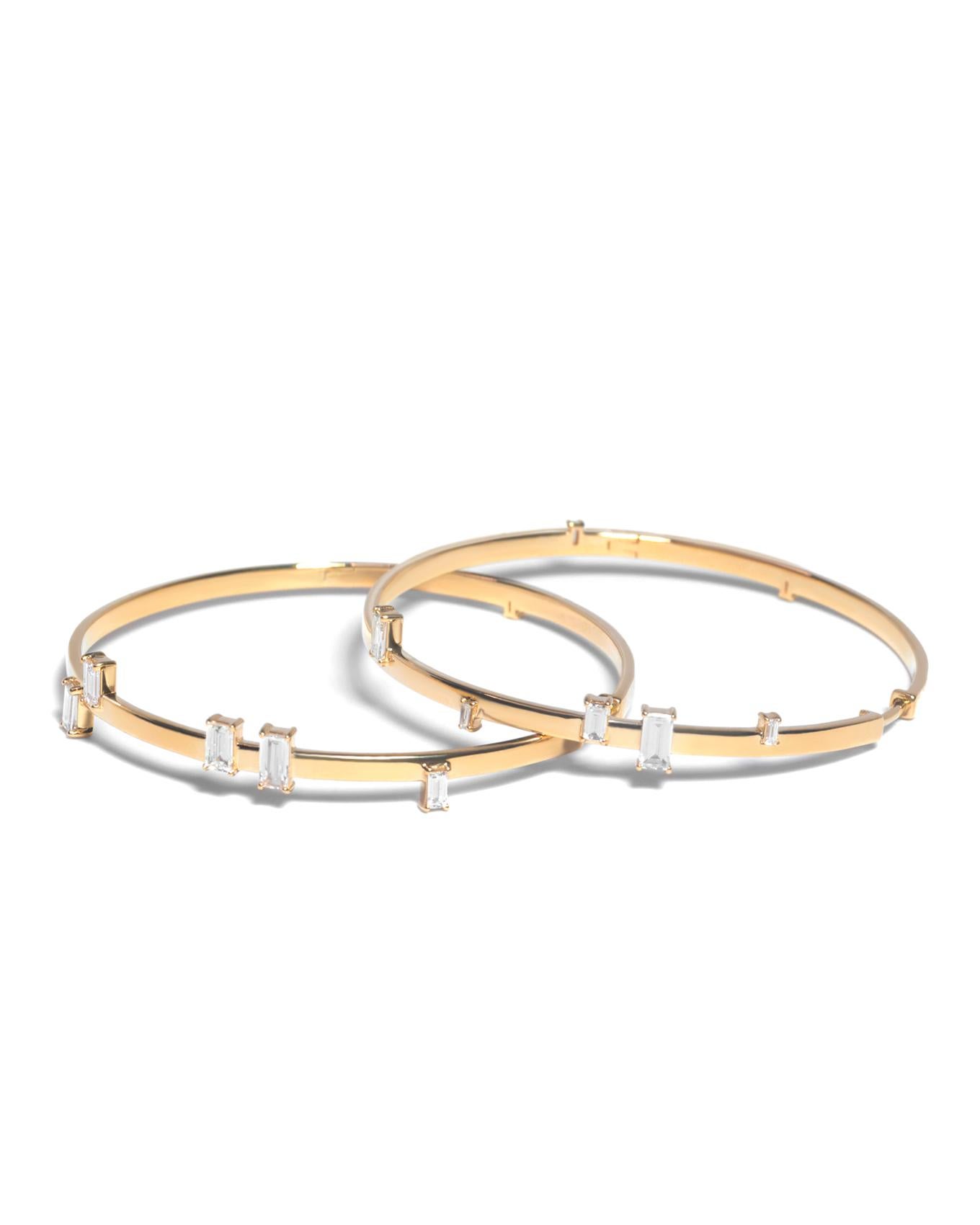 Contemporary Small Baguette Hoop Earrings 18K Yellow Gold .62 Carat White Diamonds SI1 For Sale