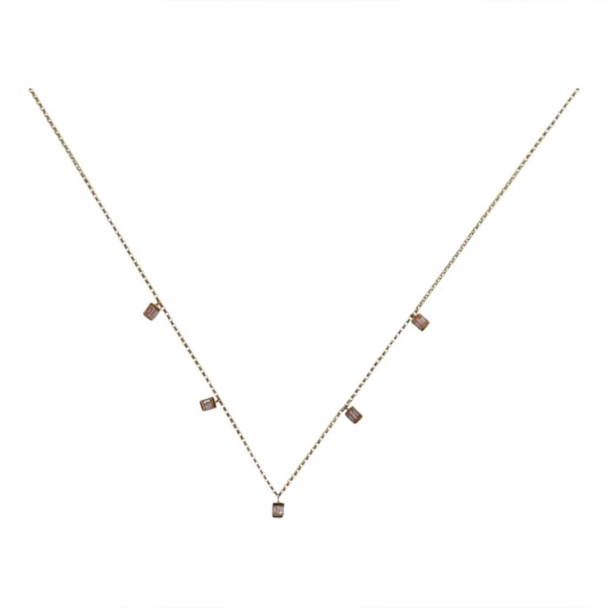 Modern Small Baguette Line Linear Diamond Necklace Pendant For Sale