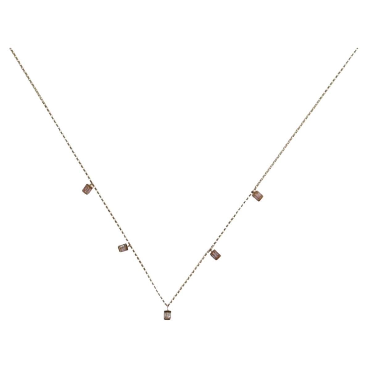 Small Baguette Line Linear Diamond Necklace Pendant For Sale