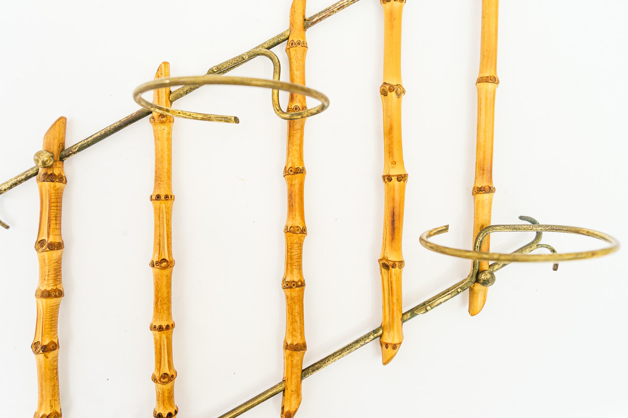 Mid-20th Century Small Bamboo and Brass Flowers wall shelf vienna around 1950s For Sale