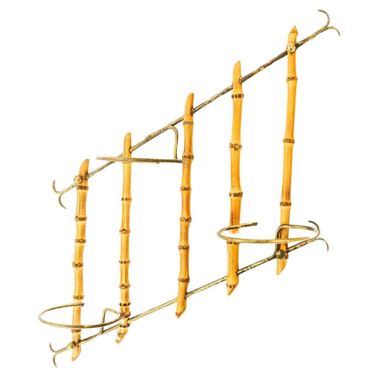 Small Bamboo and Brass Flowers wall shelf vienna around 1950s For Sale