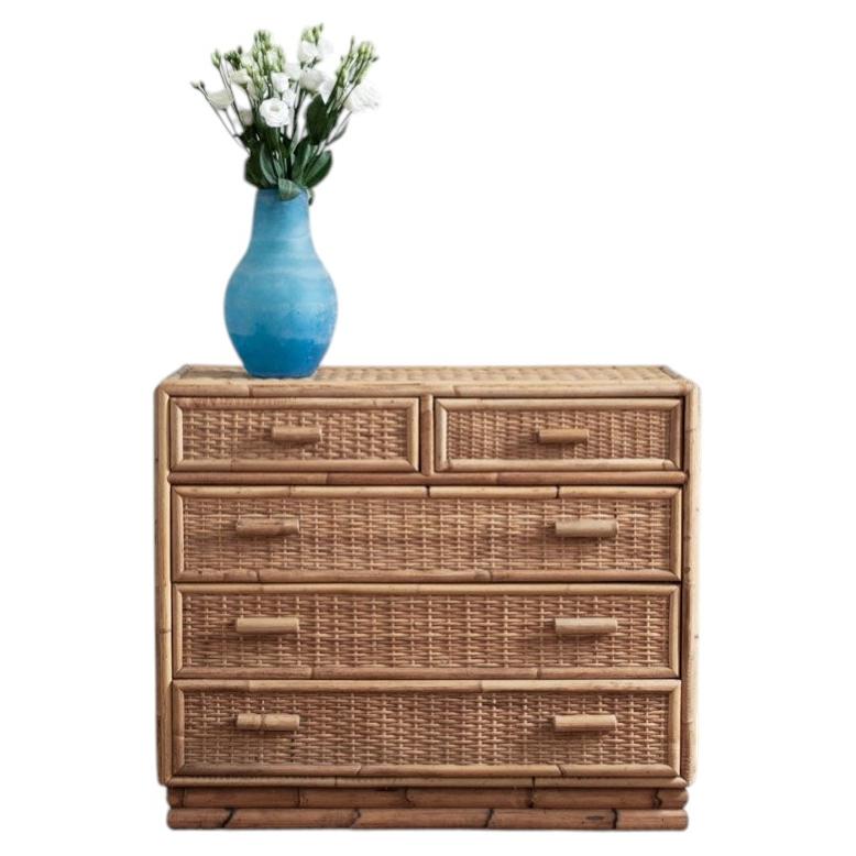 Small Bamboo and Rattan Chest of Drawers – 1980s.