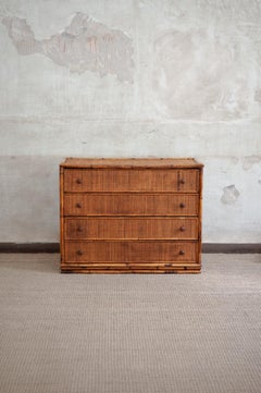 Small Bamboo and Rush Fabric Chest of Drawers – 1970s