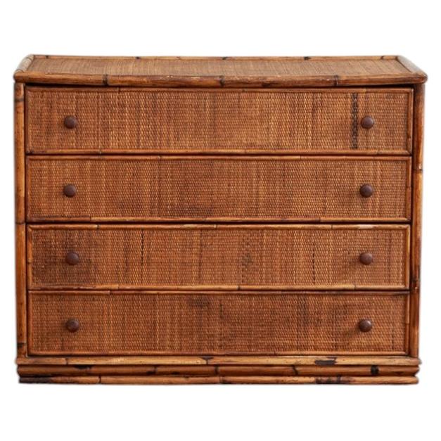 Small Bamboo and Rush Fabric Chest of Drawers – 1970s