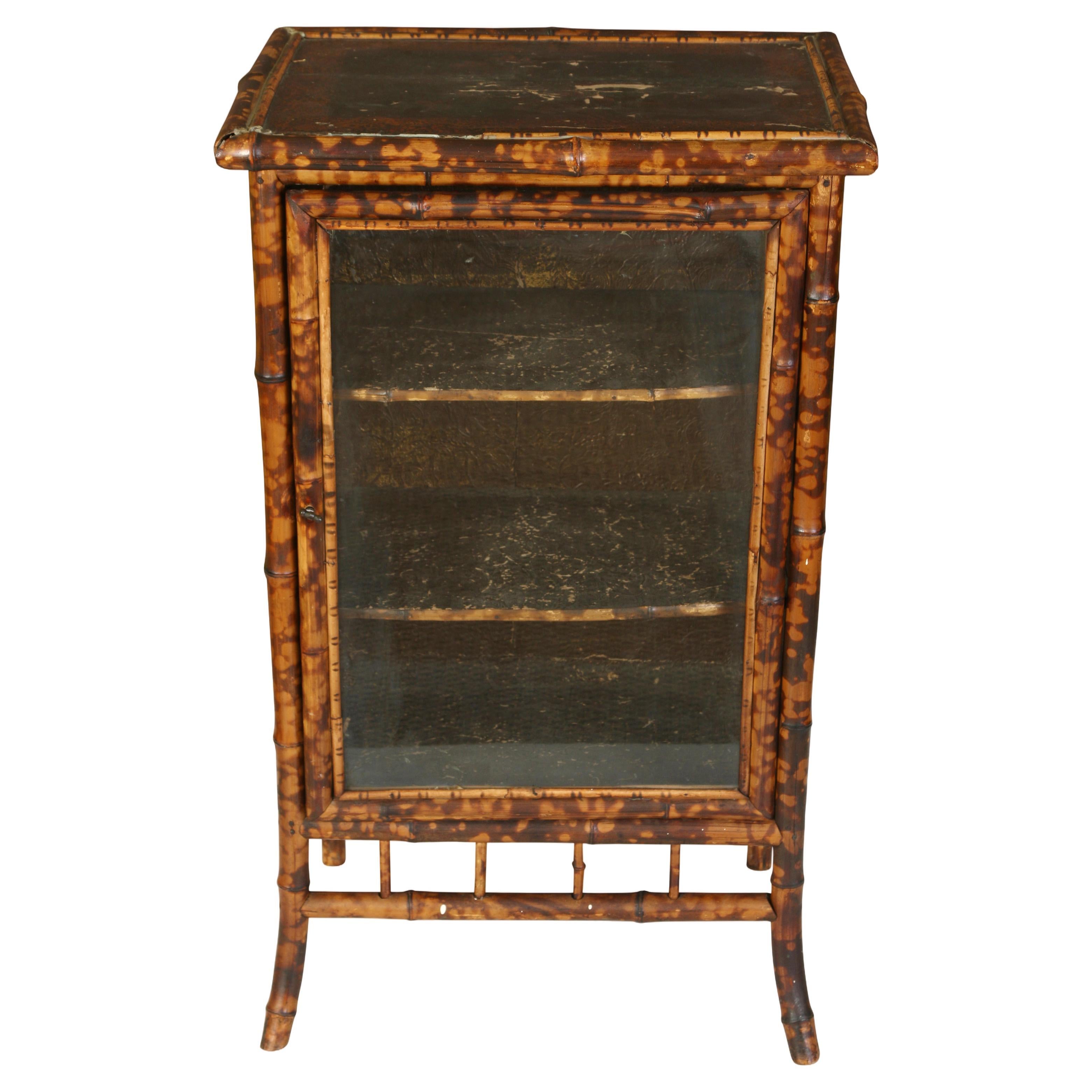 Small Bamboo Cabinet with Glass Door For Sale