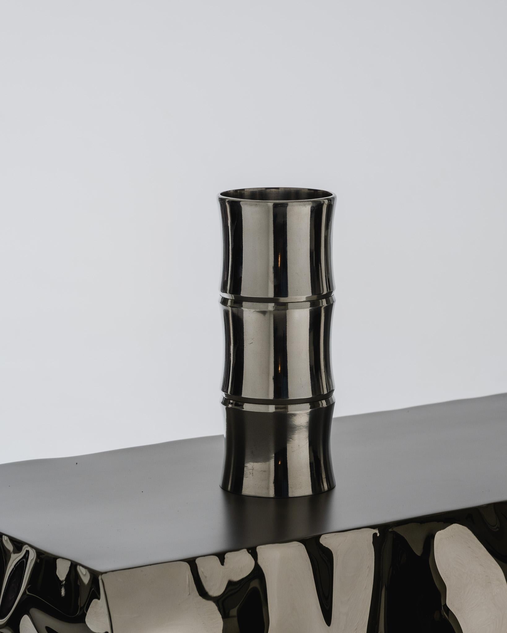 Modern Small Bamboo Metal Vase, 1970s For Sale