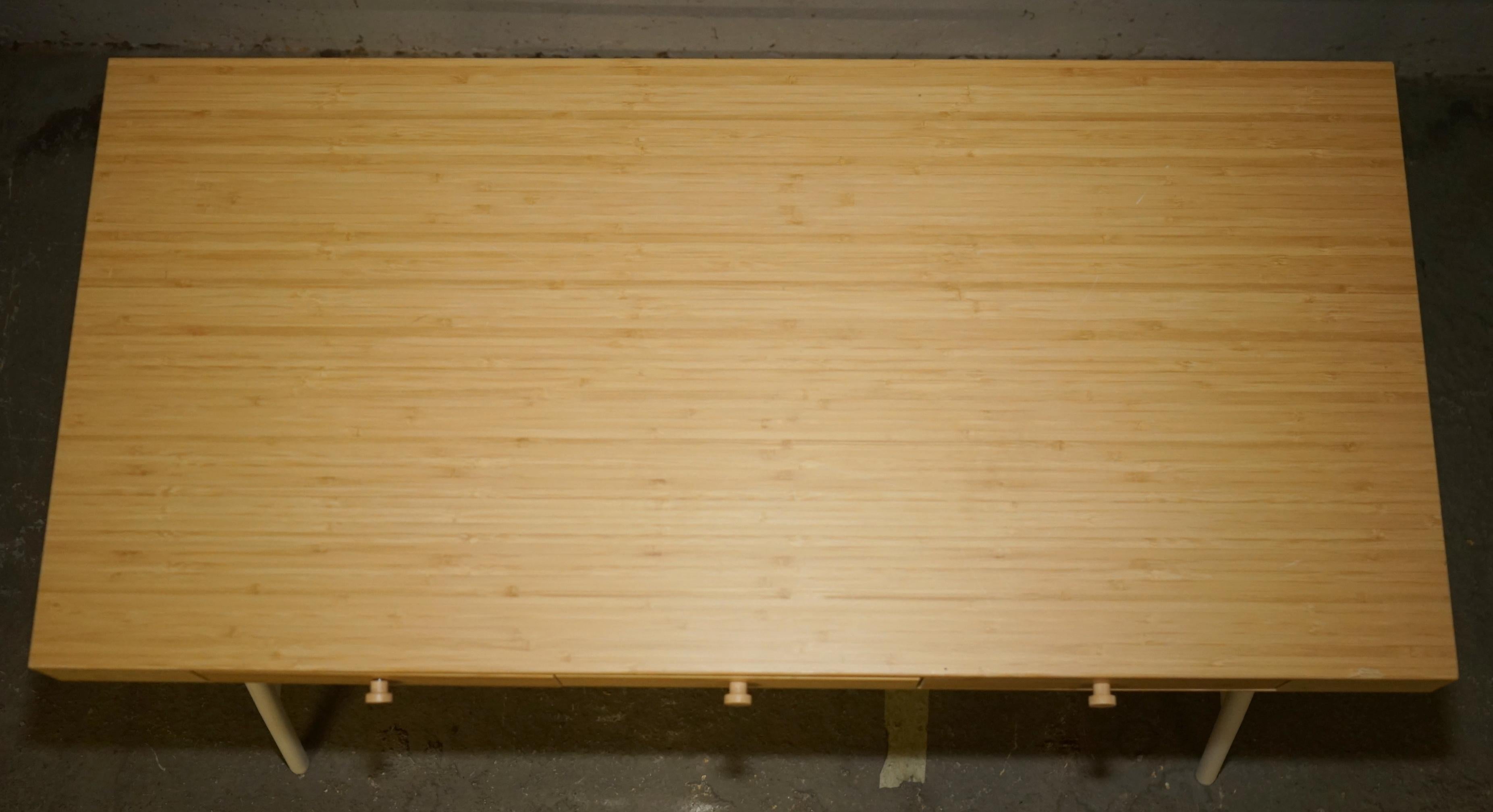 Hand-Crafted SMALL BAMBOO WOOD THREE DRAWER OFFICE DESK IDEAL FOR CHiLDRENS ROOMS For Sale