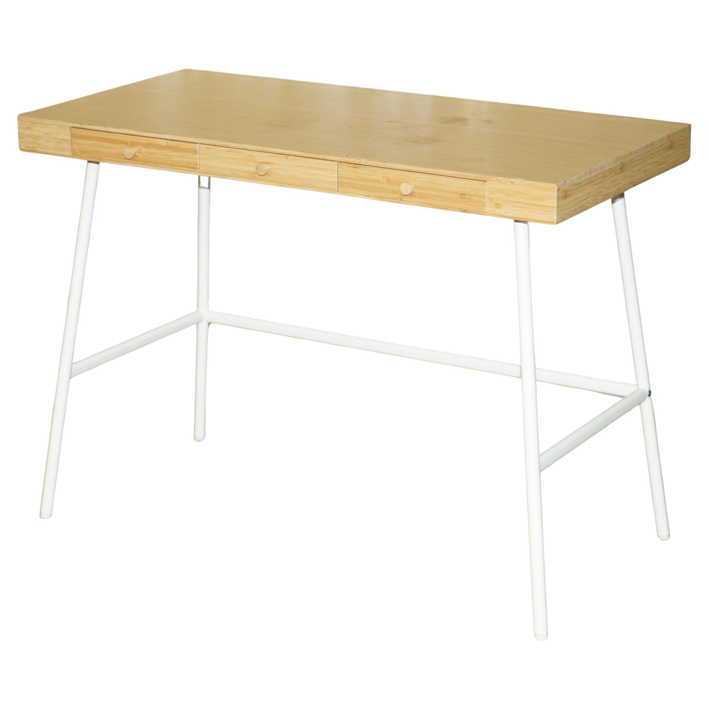 SMALL BAMBOO WOOD THREE DRAWER OFFICE DESK IDEAL FOR CHiLDRENS ROOMS For Sale
