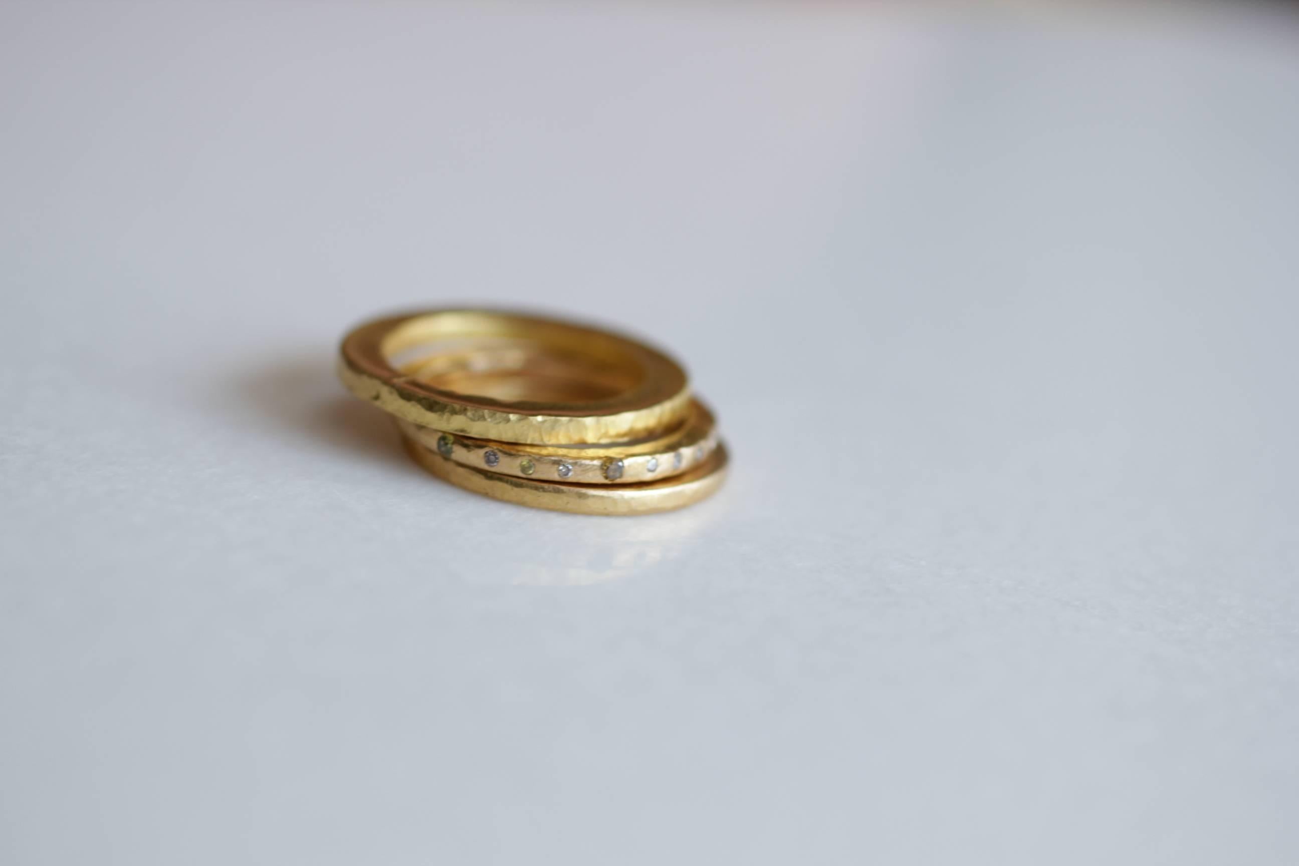 Simplicity Small Band contemporary design. This listing is one Small Wedding Band Ring in 21k gold. Can also be worn as a stacking ring.

Pictured here, the Small Wedding Band Ring is combined with Medium Disk ring and a Small Band set with