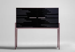 Small Cabinet for Living Room in Black Lacquer and Black Oak