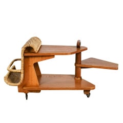 Small Mid-Century Modern Bar Cart in Oak and Rattan - France 1950.