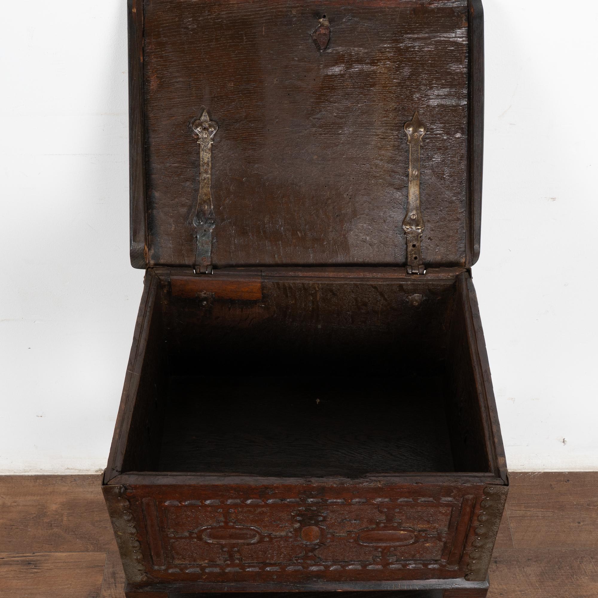 17th Century Small Baroque Carved Chest on Stand Side Table, Dated 1688 For Sale
