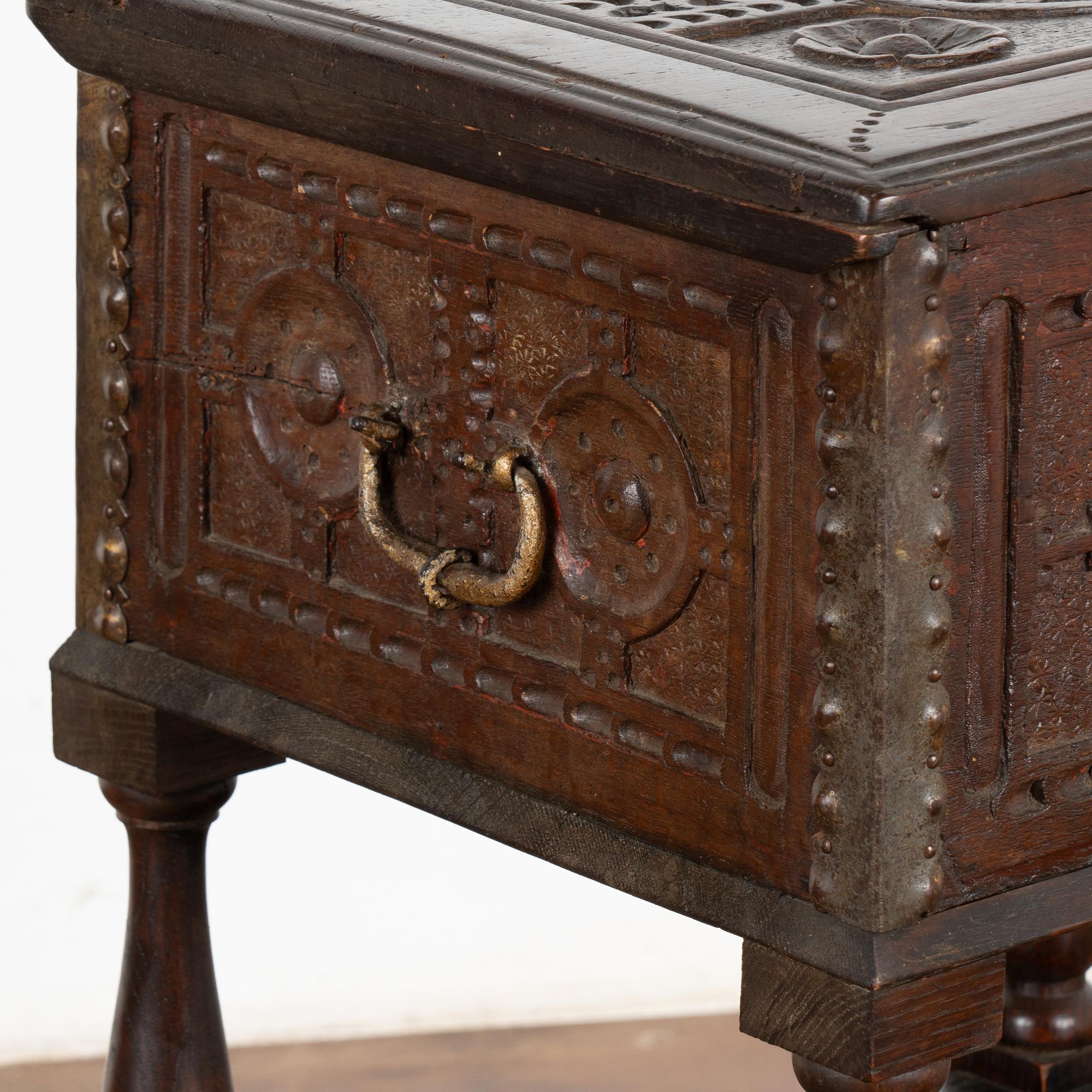 Small Baroque Carved Chest on Stand Side Table, Dated 1688 For Sale 2