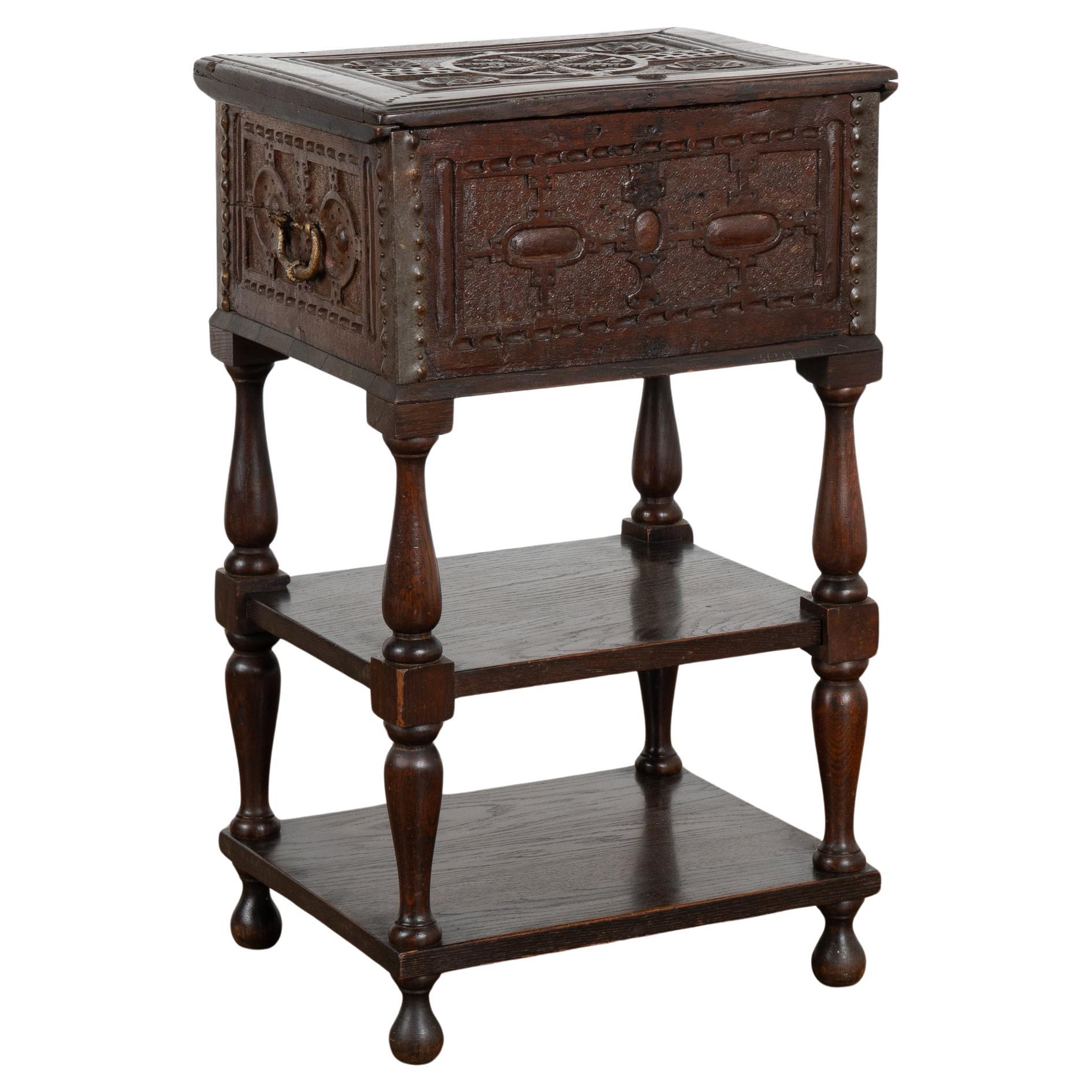 Small Baroque Carved Chest on Stand Side Table, Dated 1688