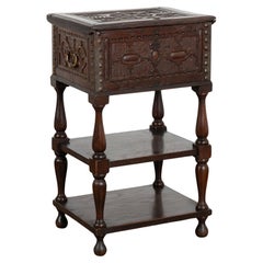 Antique Small Baroque Carved Chest on Stand Side Table, Dated 1688