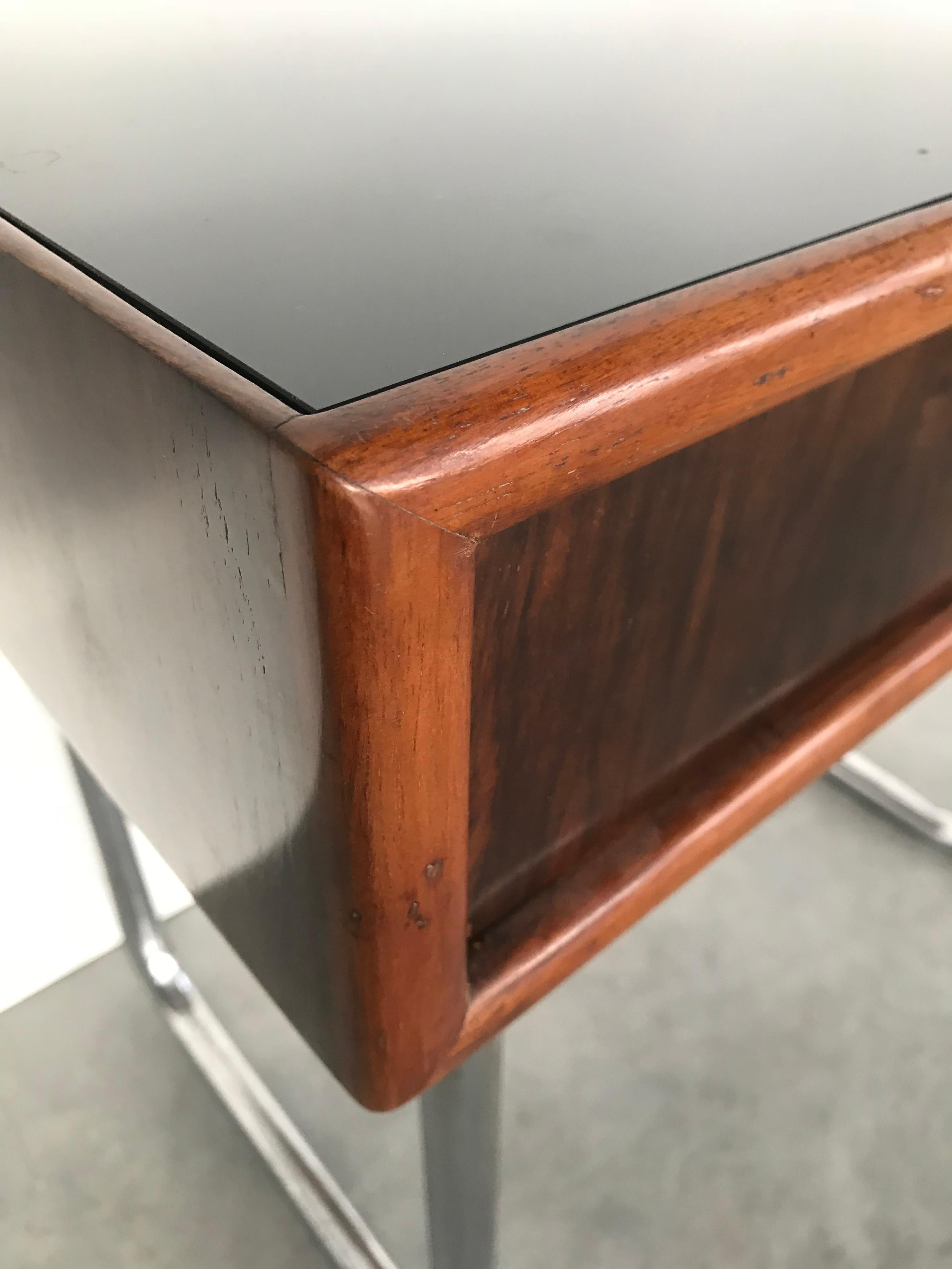 Mid-20th Century Small Bauhaus Black Glass Top Table with Drawer For Sale