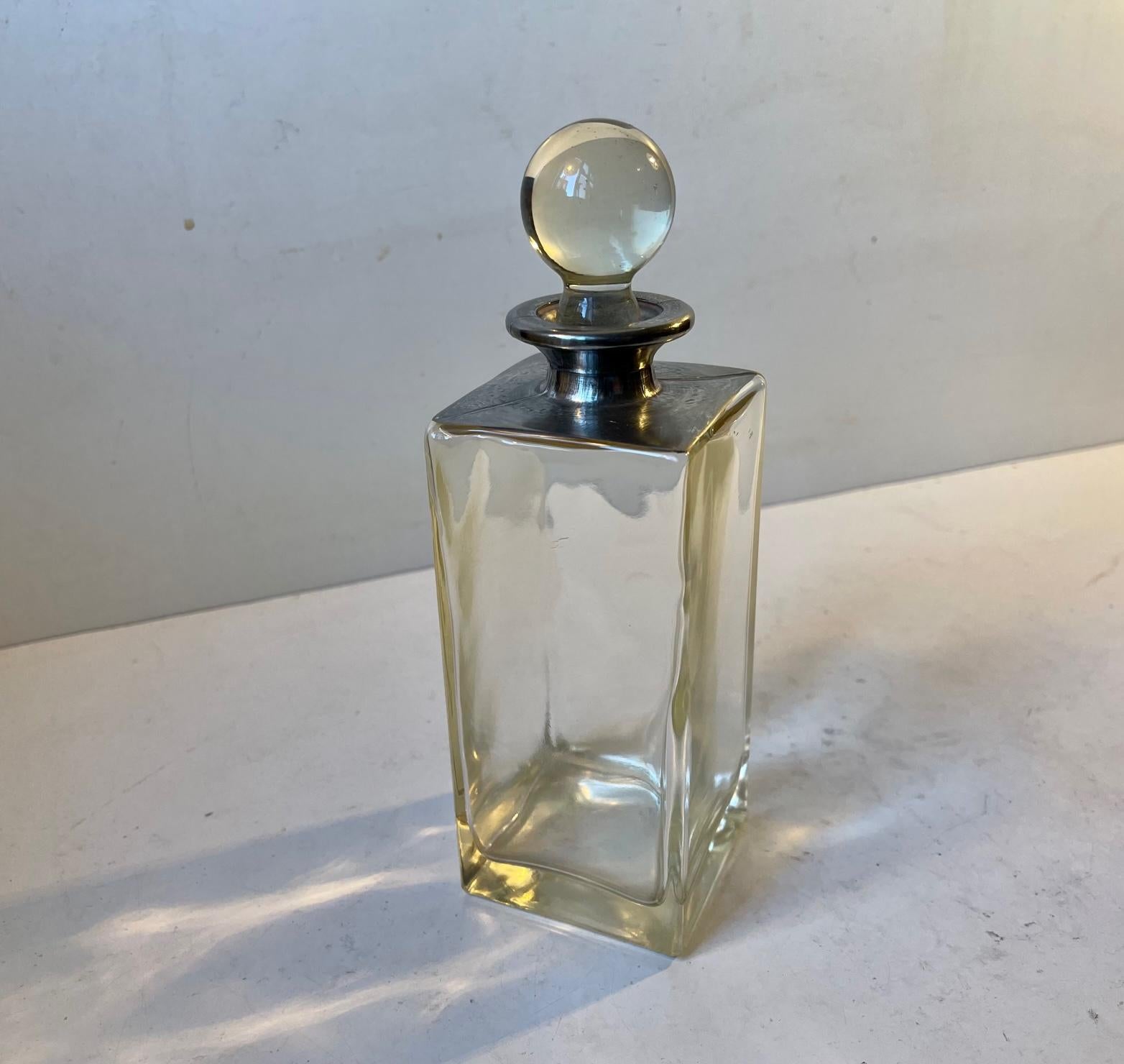 Mid-20th Century Small Bauhaus Decanter in Glass and White Metal, 1930s For Sale
