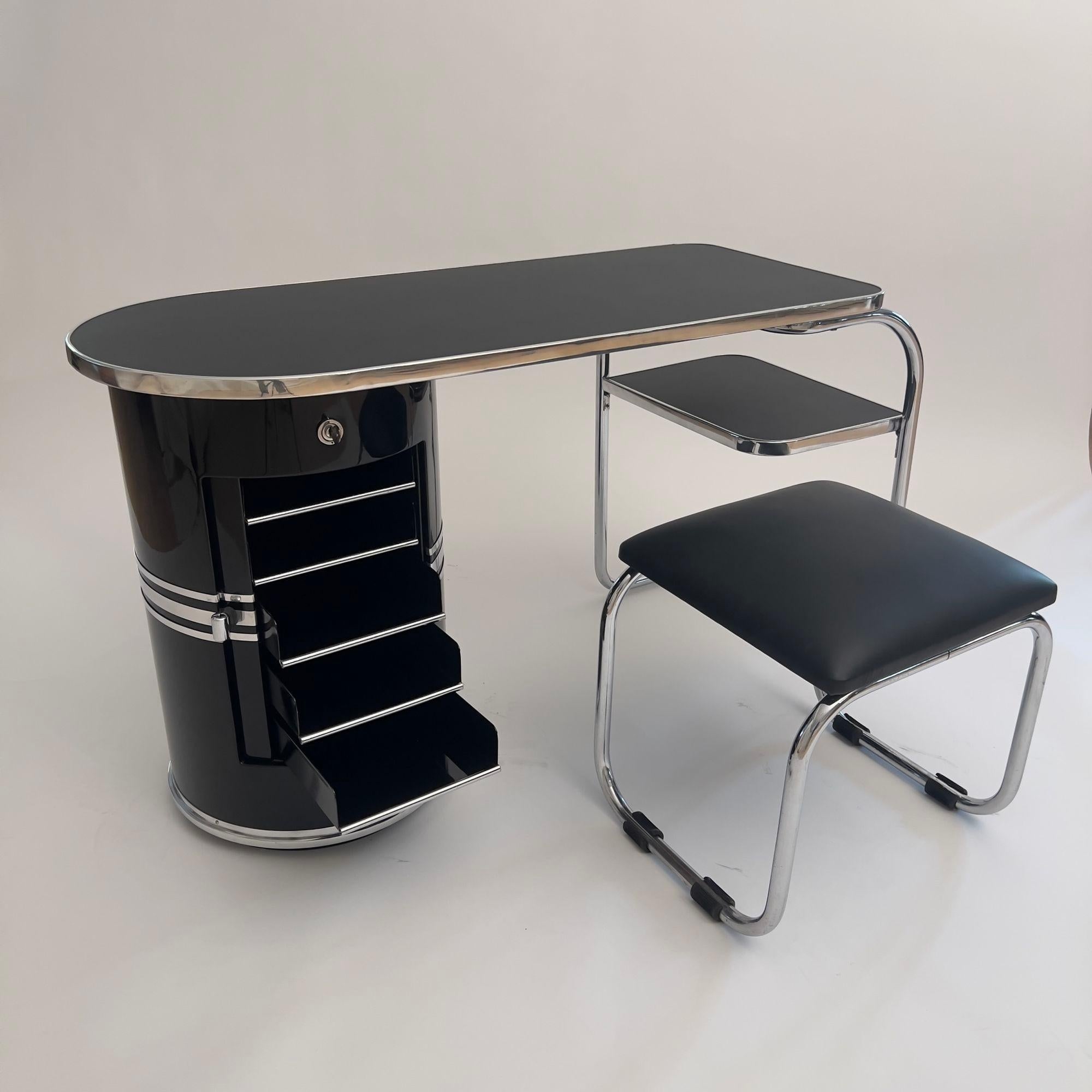 Small Bauhaus Desk by Mauser Werke, Black Lacquer, Tubular Steel, Germany, 1954 5