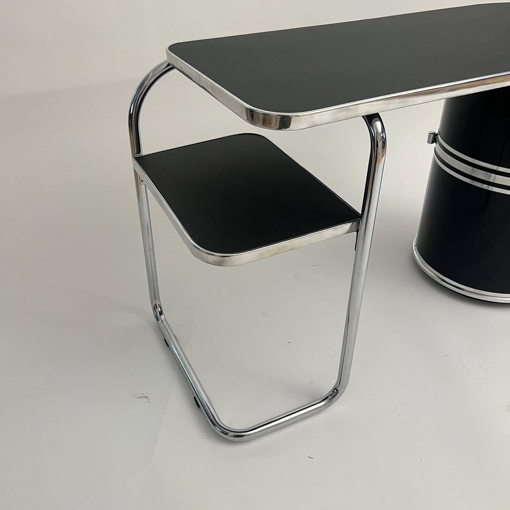 Small Bauhaus Desk by Mauser Werke, Black Lacquer, Tubular Steel, Germany, 1954 11