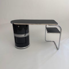 Small Bauhaus Desk by Mauser Werke, Black Lacquer, Tubular Steel, Germany, 1954