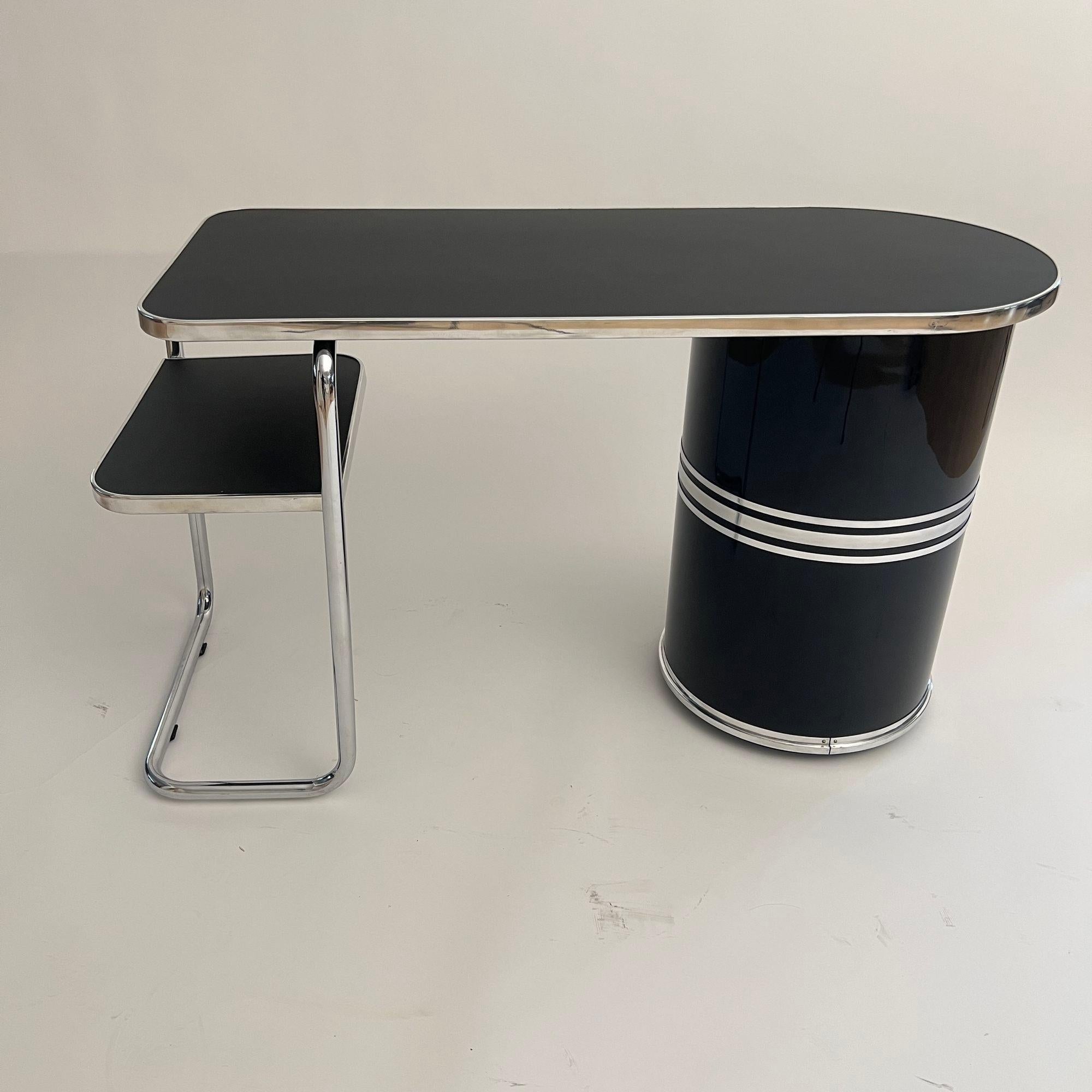Small Bauhaus Desk by Mauser Werke, Black Lacquer, Tubular Steel, Germany, 1954 1