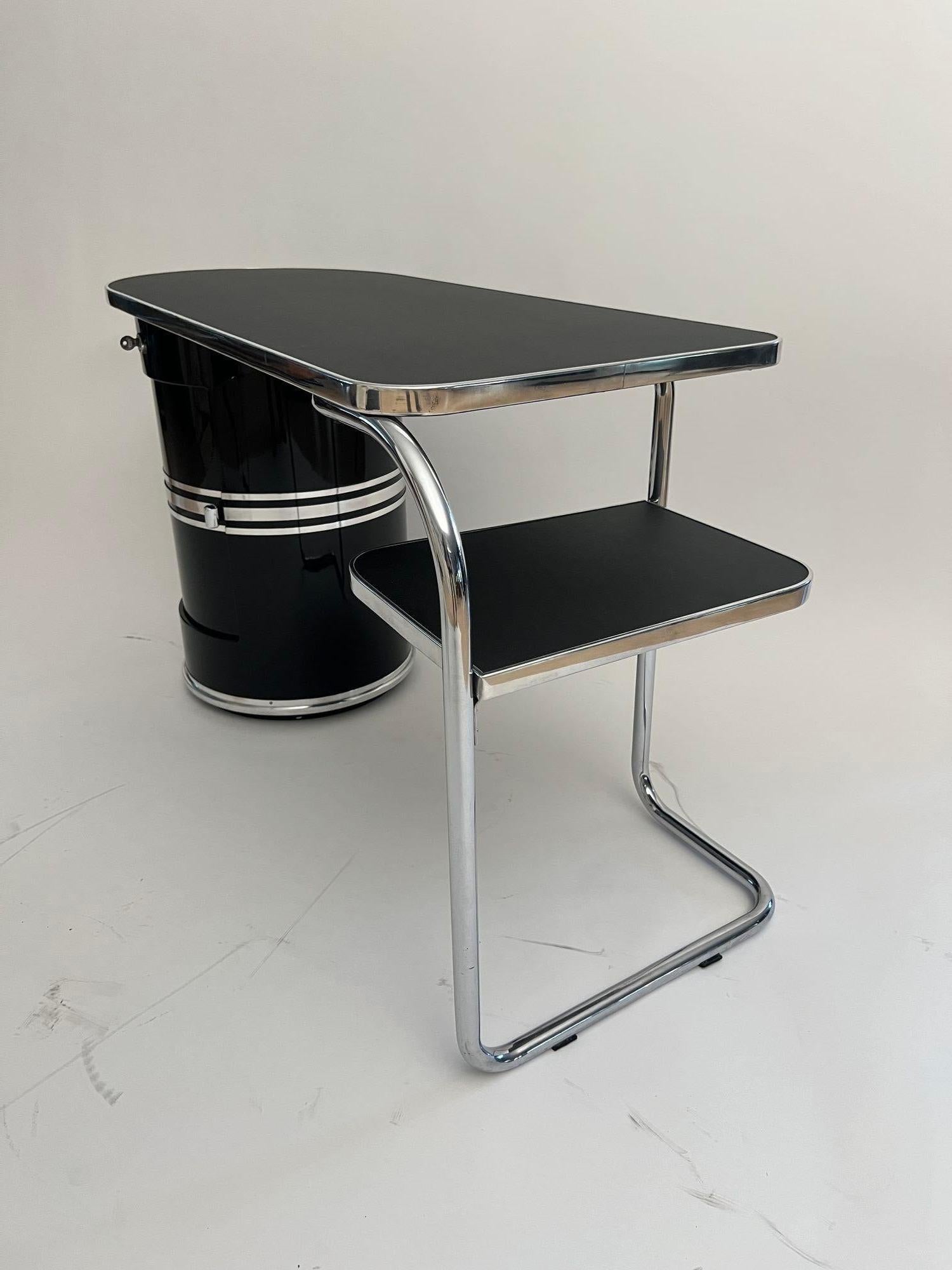 Small Bauhaus Desk by Mauser Werke, Black Lacquer, Tubular Steel, Germany, 1954 3