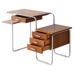 Small Bauhaus Tubular Steel Desk, Oak Veneer and Chromium Plated Metal c 1930