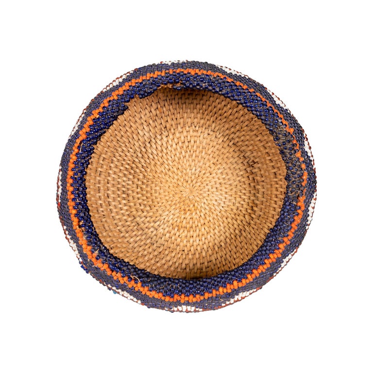 American Small Beaded Washoe Basket For Sale