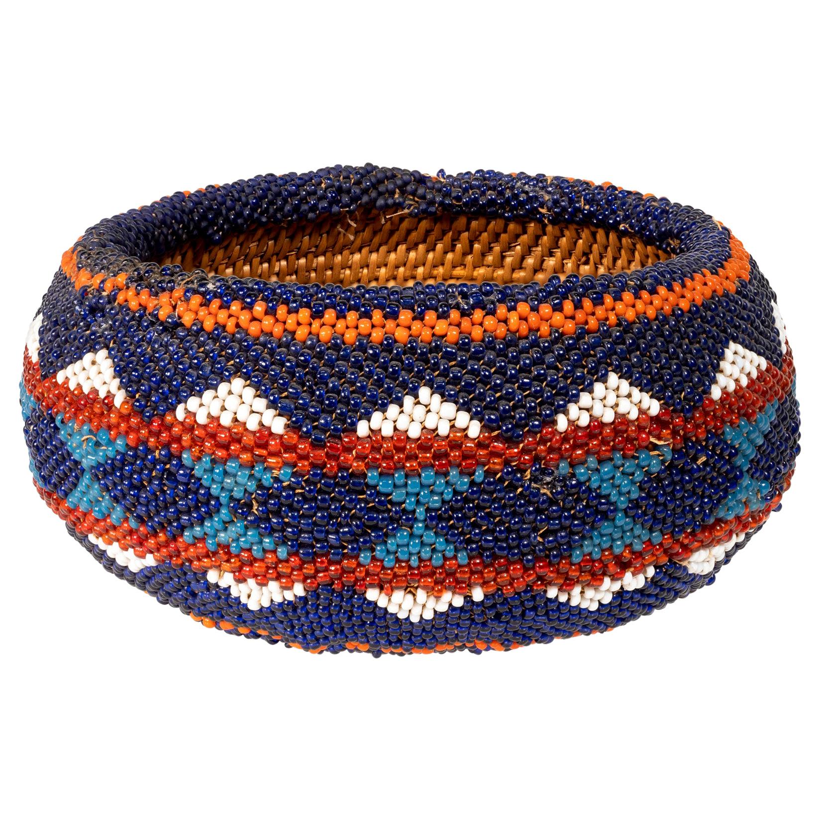 Small Beaded Washoe Basket For Sale