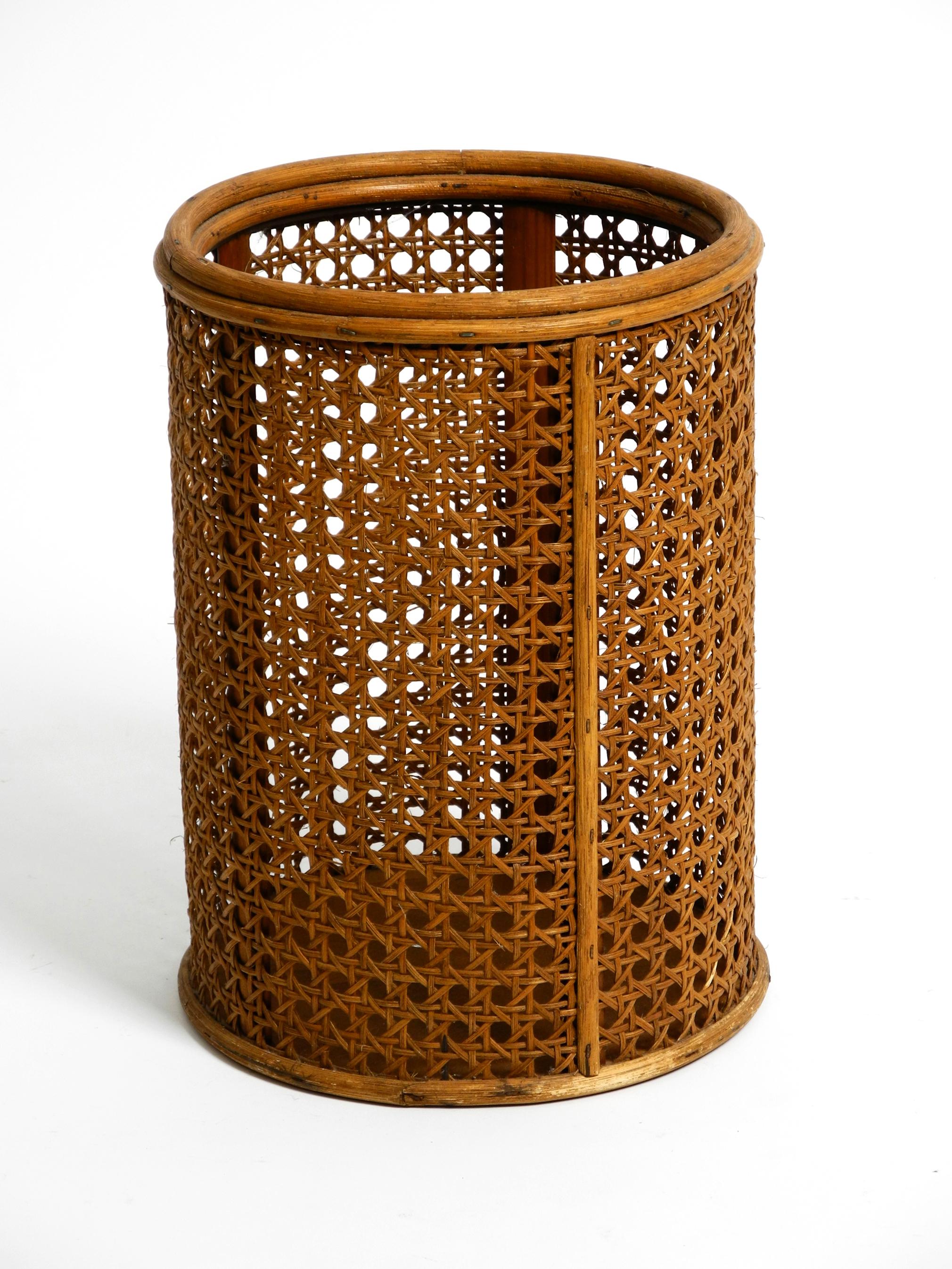 Mid-Century Modern Small, beautiful 1950s paper bin basket made of bamboo and Viennese mesh