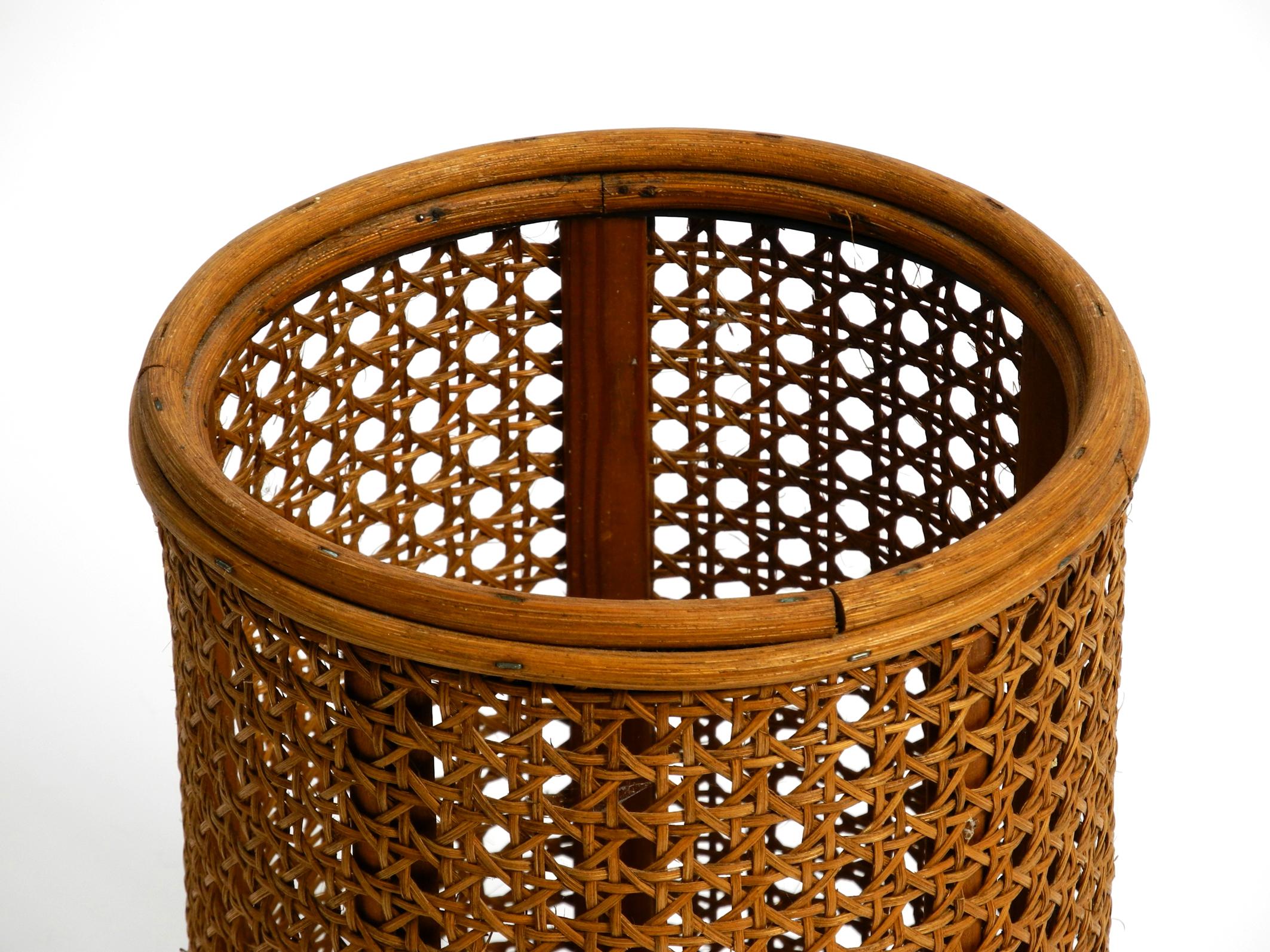 European Small, beautiful 1950s paper bin basket made of bamboo and Viennese mesh