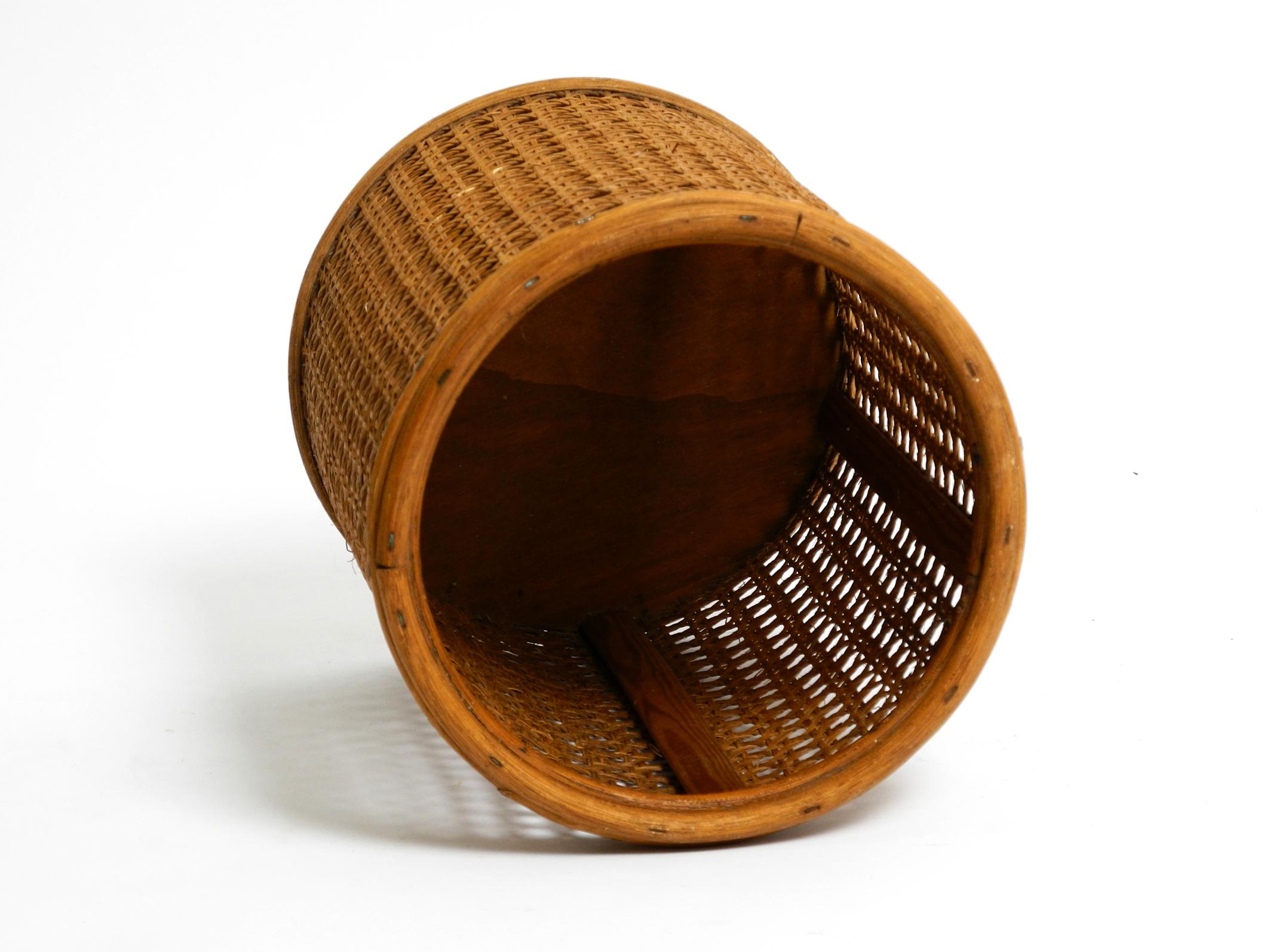 Bamboo Small, beautiful 1950s paper bin basket made of bamboo and Viennese mesh