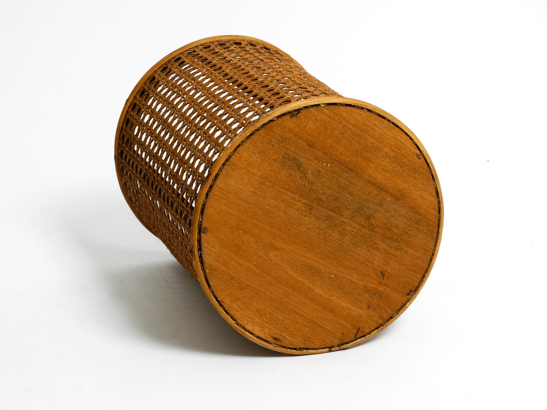 Small, beautiful 1950s paper bin basket made of bamboo and Viennese mesh 1