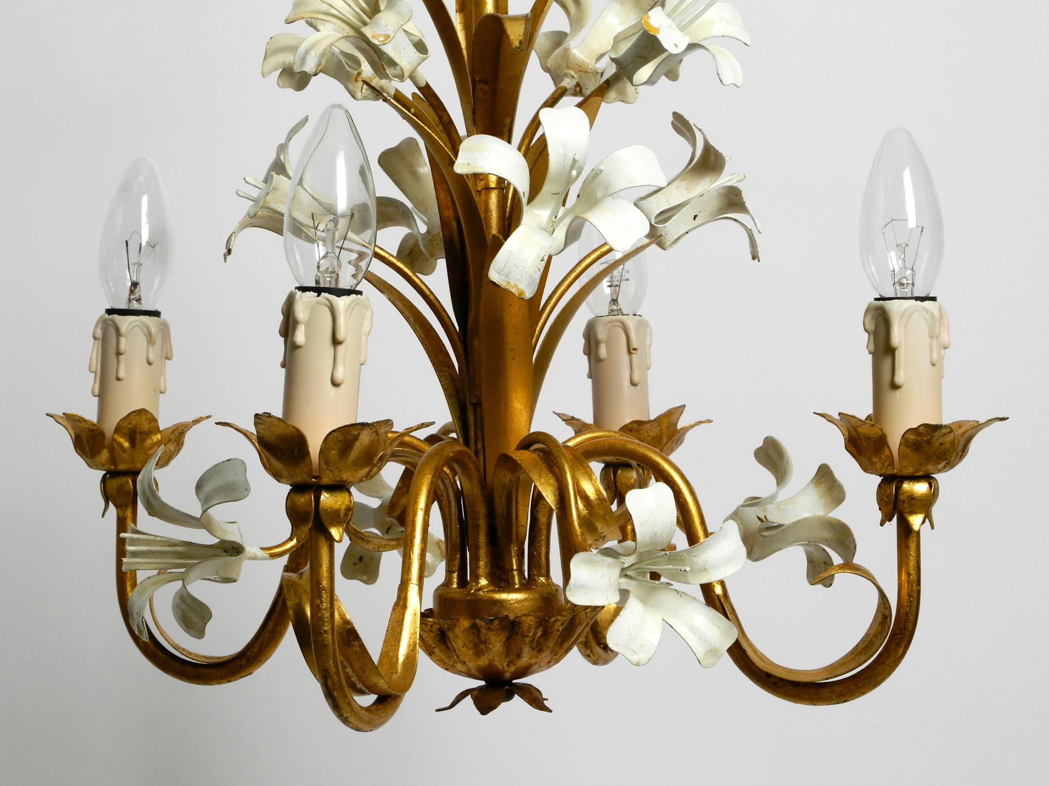 Mid-20th Century Small beautiful 1960s gold-plated 4-arm metal chandelier For Sale