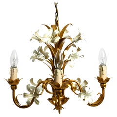 Used Small beautiful 1960s gold-plated 4-arm metal chandelier