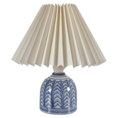 Small Bed Side Lamp by L. Hjorth in Denmark, Blue and White with Shade, 1960s