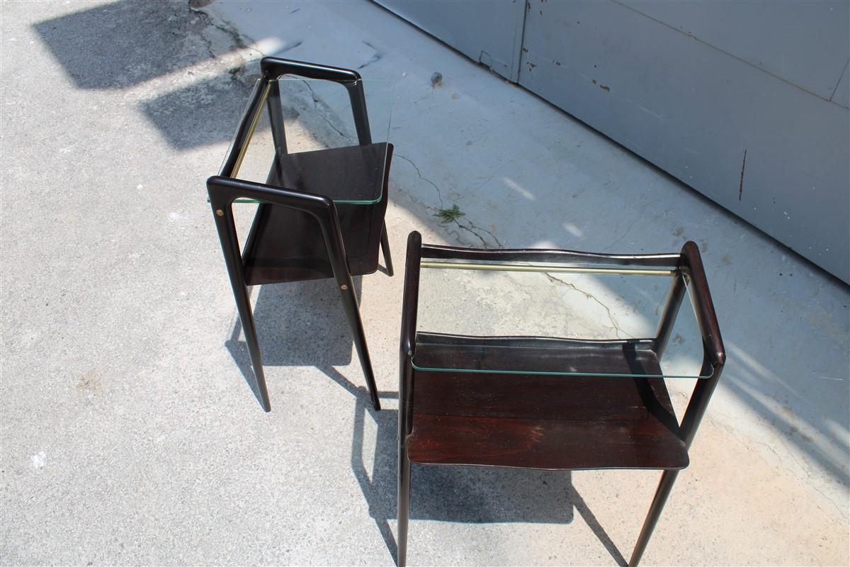 Italian Small Bedside Tables or Shelves in Mahogany Ico Parisi for Debaggis 1950s Brass For Sale