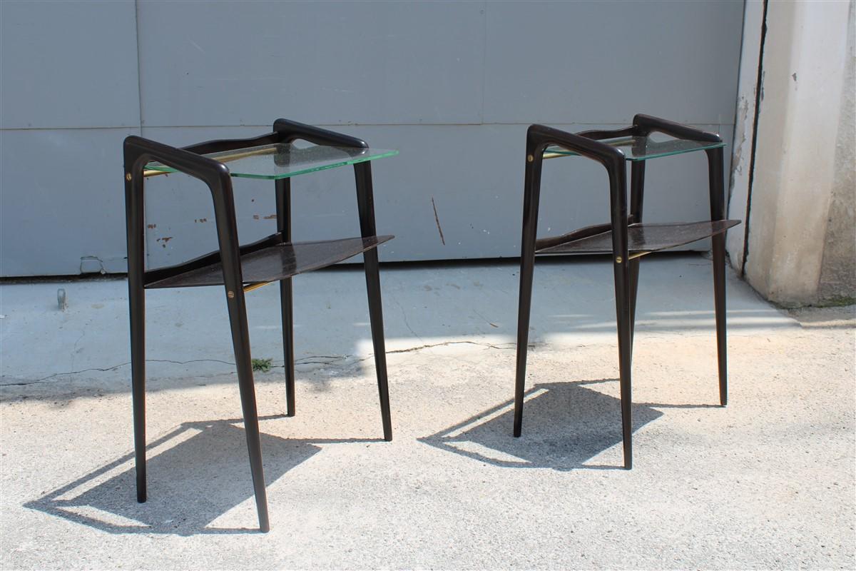 Mid-20th Century Small Bedside Tables or Shelves in Mahogany Ico Parisi for Debaggis 1950s Brass For Sale